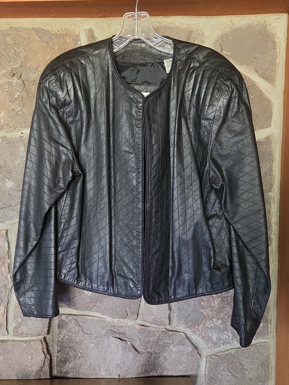 Black Quilted Leather Jacket for Women - Collarless Elegant Style